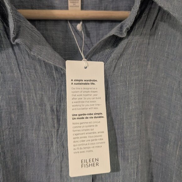 NWT Eileen Fisher | Striped Organic Linen Crinkle Short-Sleeve Shirt - Picture 7 of 11